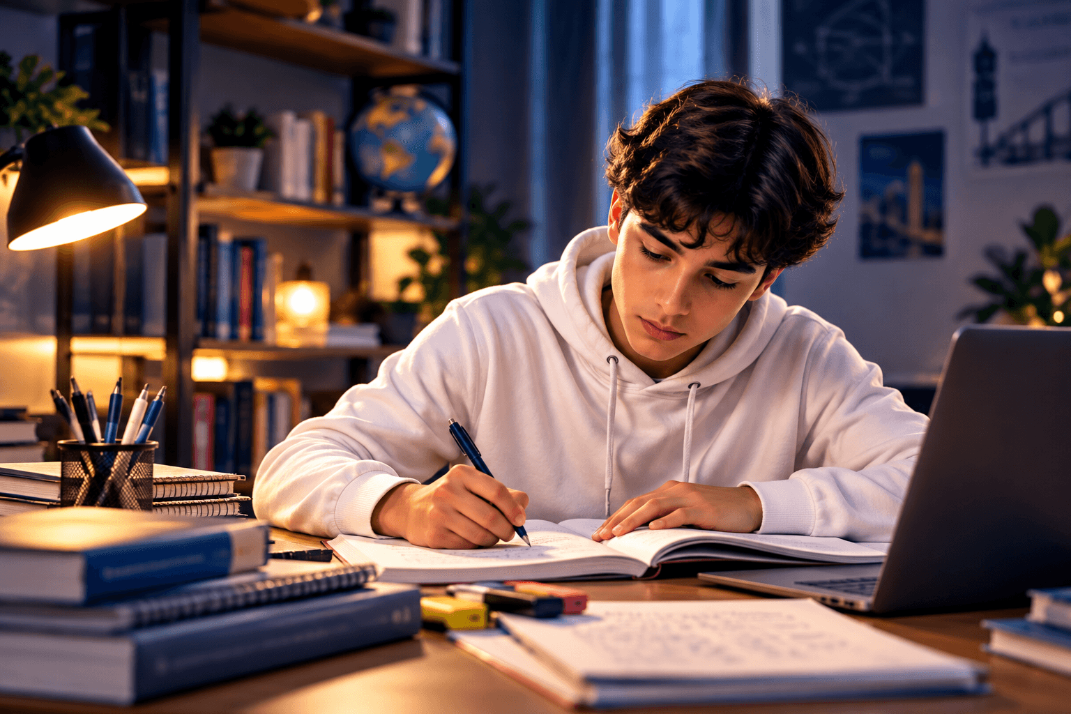 Lycéen en train d'étudier à son bureau